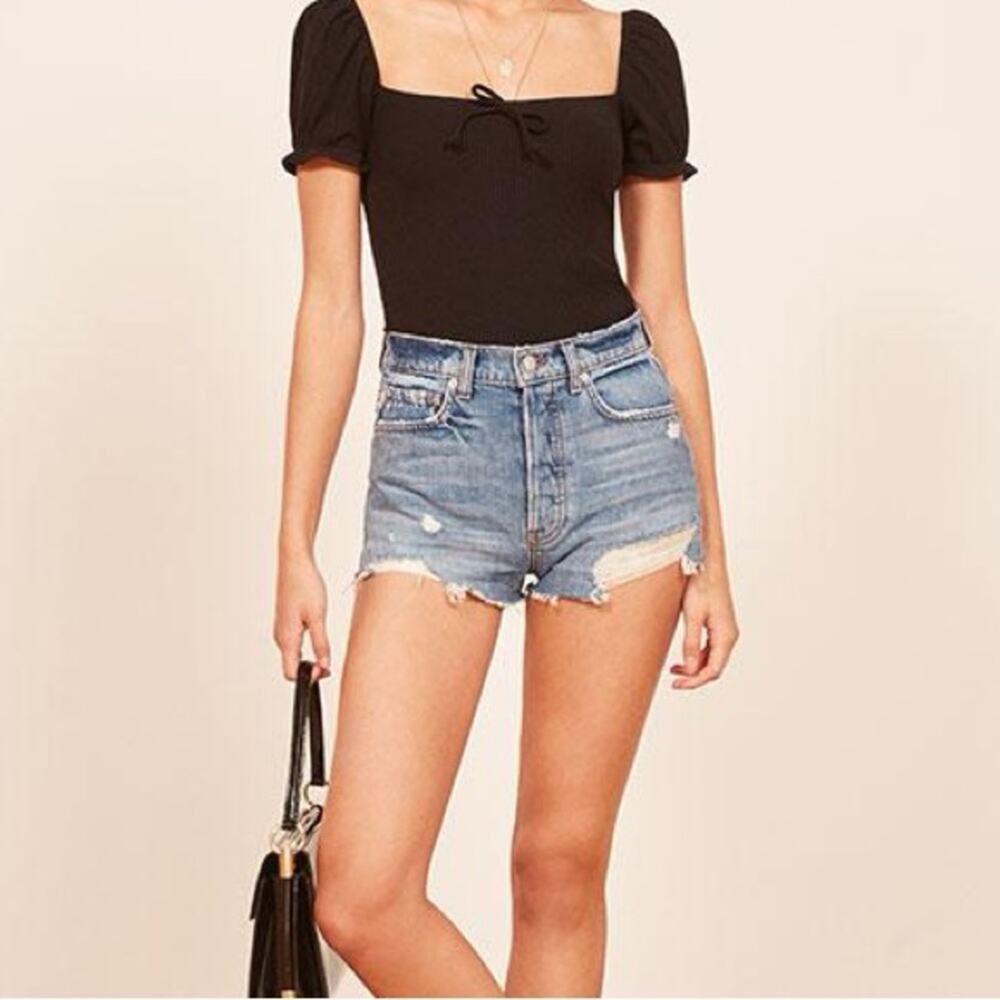 Reformation Dixie Distressed High Rise Jean Shorts